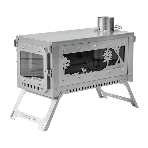 Trekrevive RIDGE Titanium Hot Tent Stove, Portable Folding Tent Wood Burning Stove with Secondary Air Intake, Ultralight Small Wood Stove, Perfect for Backpacking, Hiking, Bushcraft, Winter Camping