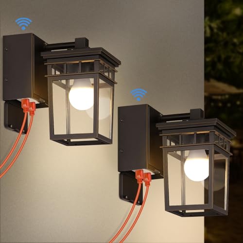Image of 2 Pack Outdoor Porch Lights, Dusk to Dawn Wall Lighting with GFCI Outlet | Waterproof Alunmium Wall Sconces with Clear Glass Shade, Outside Porch Lights House Patio Garage Front Door, Bulbs Included