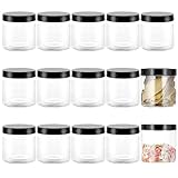 15 Piezas Botes Plastico con Tapa, Tarros de Plástico de 240 ml, Tarros Redondos Vacíos Libres de BPA, Botes Cocina, con Tapa Transparente, para Viajes, Cosméticos, Cuidado, Especias Secas(Negro)