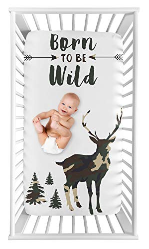 Image of Sweet Jojo Designs Fitted Baby Crib Sheets (Woodland Camo Deer) for Boys, Infant Nursery, Toddler Room - Standard Size (Photo Op, Rustic, Forest Animal, Camouflage, Taupe, Beige, Green and Black)