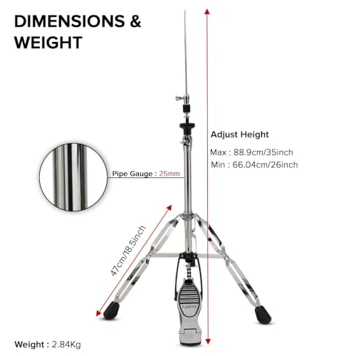 Image of Kadence HHJ01 Jamming Series 2.7kg Hi-Hat Stand | Chain-Drive Pedal & Adjustable Tension | Double-Braced Tripod | Gig-Ready Design | Chrome Finish