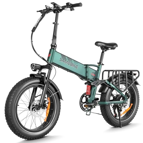 SAMEBIKE Bicicleta eléctrica Adulto Todoterreno A02Pro 100km autonomía 20'x4' Fat Bike electrica Plegable 48V 15Ah batería Recargable Bicicleta Urbana con suspensión Delantera y 7 velocidades(Verde)