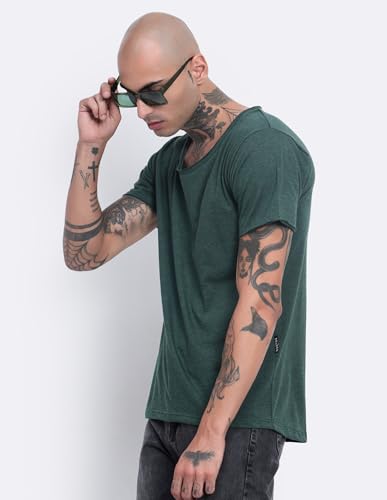 Image of Men's Cotton Scoop Neck T-Shirts, Regular Fit Tshirts Melange Scoop Neck T-Shirt