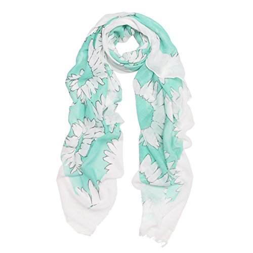 TrendsBlue Elegant Sunflower Print Floral Frayed End Scarf2