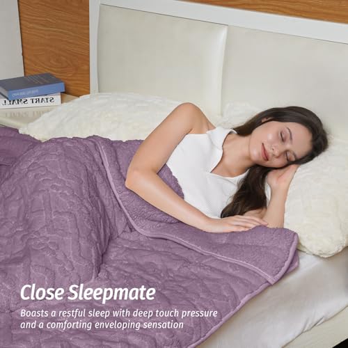 Wemore Weighted Blanket for Adults Twin Size 15 lbs, Dual Sided Soft Fuzzy Jacquard Sherpa Weighted Blankets for Sleeping, Cozy Fluffy Knitted Heavy Blanket for Couch Bed, Purple, 48 x 72 inches
