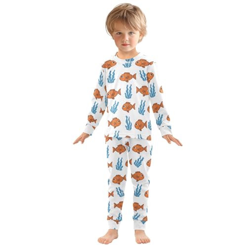 Pajama Sets Long Sleeve Cute Orange Fish Pattern Soft Comfy Sleepwear 2 Piece PJS 3-8T2