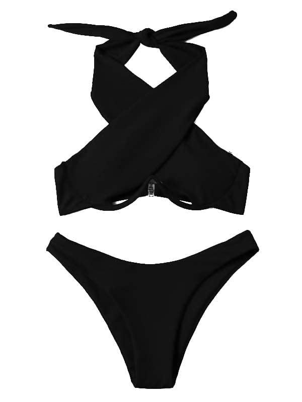 Lilosy Sexy Cute Underwire Cutout Halter Bikini Swimsuit Set Women Criss Cross Bathing Suit 2 Piece4