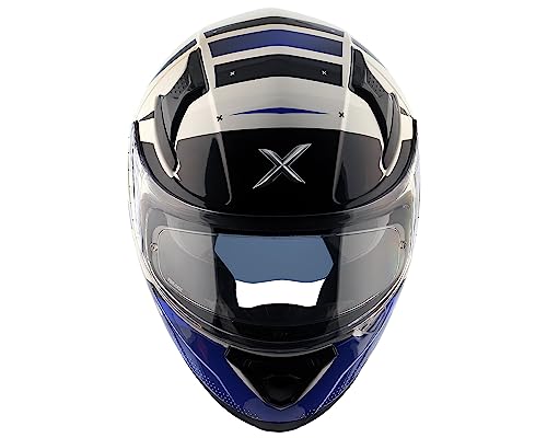 Image of Axor Hex-2 ISI ECE DOT Certified Full Face Dual Visor Helmet for Men and Women with Pinlock Fitted Outer Clear Visor and Inner Smoke Sun Visor Motorbike Helmet White Blue-L