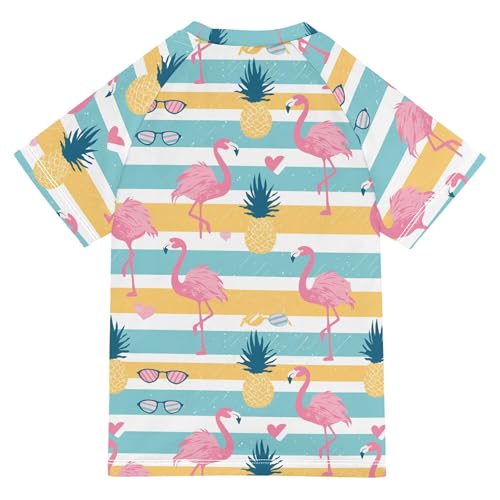 Flamingoes Pineapples Stripes Bathing Suit Kids Short Sleeves Basketball Tshirt Swimwear Beach Tops 3T2