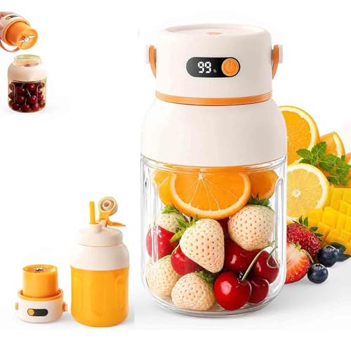 Licuadora Portátil Inalámbrica Recargable USB, Licuadora 2 en 1 Multifuncional con 38 Cuchillas, Vaso Batidor Eléctrico 2 en 1, Pantalla Digital, fácil de Lavar para Viaje,1200ml