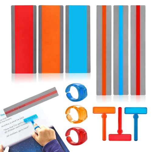 12 Stück Lesehilfe Kinder Set-Enthalten 3 Set Farbige Leselineal mit Fingertracker und 6 Legasthenie Überlagerungslineal Dyslexie Lesehilfe für Legasthenie Visuelles Stress ADHS