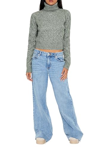 Image of Forever 21 Women's Cropped Cable Knit Turtleneck Sweater
