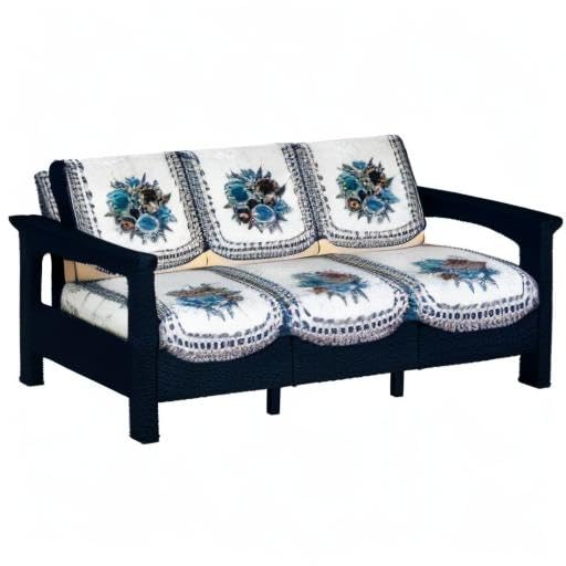 Image of The Furnishing Tree Velvet Floral Pattern 6 Pieces 3 Seater Sofa Cover Set Blue
