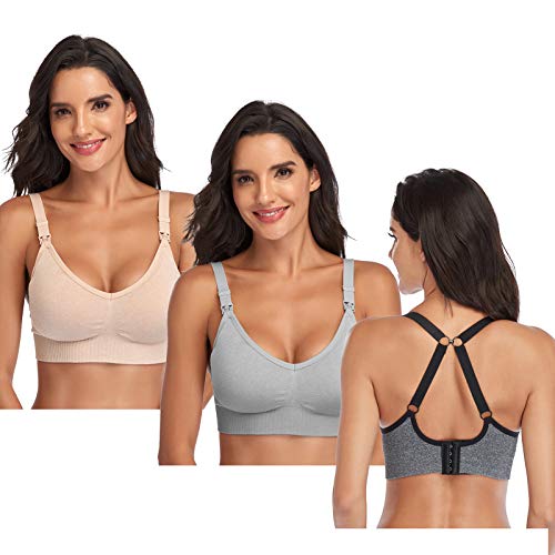 Image of Vinfact 3 Pack Nursing Bra Sports Racerback Women Maternity Bras Pregnancy Breastfeeding with Extra Extenders …