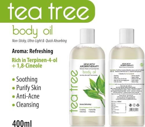 Image of KEYA SETH AROMATHERAPY Tea Tree Body Oil - Moisturising, Anti Acne, Cleansing, Soothing & Purifies Skin; Non-Sticky, Quick-Absorbing 400ml