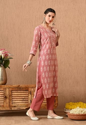 Image of Amazon Brand - Tavasya Women's Cotton Printed Kurta Set with Dupatta and Straight Pants | Salwar Suit | Ethnic Wear for Festive, Casual & Office Use