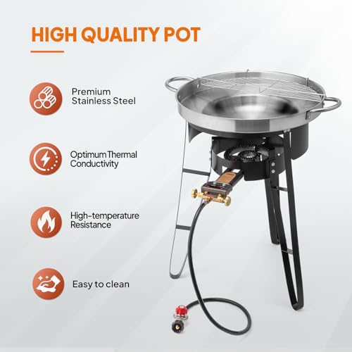 ROVSUN 23" Concave Comal Set with 80,000BTU Propane Stove, Stainless Steel Discada Disc Cooker with Burner Stand for Backyard & Outdoor Cooking, Taco Para Cocinar Carnitas Tortillas Stir Fry Wok