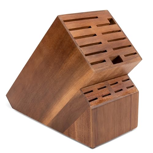 Comparison: Best Wood For Knife Block 9 20 Slot Knife Block Storage without Knives,Acacia Wood Universal Knife Holder for Kitchen Countertop,Large Butcher Block Organizer,Easy Kitchen Knife Storage (Brown)