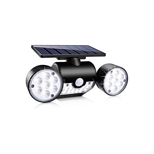 Lámpara solar de pared para exteriores, luces LED de seguridad ajustables de 360° con sensor de movimiento, focos solares de doble cabezal para una mejor iluminación y seguridad