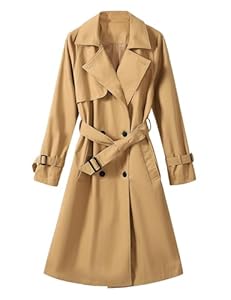 Tuopuda Female Trenchcoat Revers Zweireiher Windjacke Mantel Klassische Einfarbig Frühling Jacke Winddichter Übergangsmantel Jacke Casual Langarm, Dunkelkhaki, S