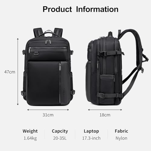 Image of Arctic Hunter Expandable Travel Backpack For Men 35L Shockproof EVA Back Pad Water-repellent Heavy Duty & Large 17.3-inch Laptop Bag For Business Trip,Travel Abroad