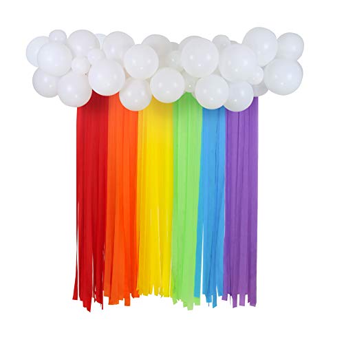 Rainbow Party Decorations Backdrop, Rainbow Color Crepe Paper Streamers 12" 5" White Balloons Garland for Unicorn Rainbow Party Supplies Baby Shower Birthday Props Booth Background Rainbow Party Decorations Backdrop, Rainbow Color Crepe Paper Streamers 12" 5" White Balloons Garland for Unicorn Rainbow Party Supplies Baby Shower Birthday Props Booth Background