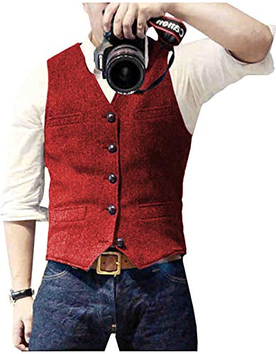 Image of Ceehuteey Mens Suit Vest Waistcoat Tweed Retro V Neck Wool Herringbone for Prom