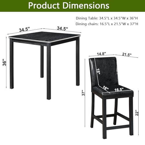 Image of KEIKI 5-Piece Counter Height Dining Table Set with Square Table and 4 Upholstered Chair, for 4 Person, Classic Style Crystal Decoration Wooden Table Set, Easy Assembly, for Kitchen, Dining Room, Black