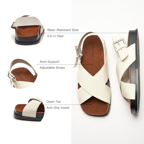 Image of C.Paravano Women Sandals | Women's Slide Sandals | Comfortable Dressy Flat Sandals | Sandals with Arch Support | Adjustable Buckle Slip On