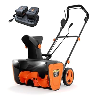 Cordless Snow Blower, 20 Inch Electric Snow Thrower, with 2x20V 4.0Ah Battery and Charger, Dual LED Lights & Brushless Motor, 25 Ft Throwing Distance, 12 in Deep Cleanup, for Sidewalks and Driveways