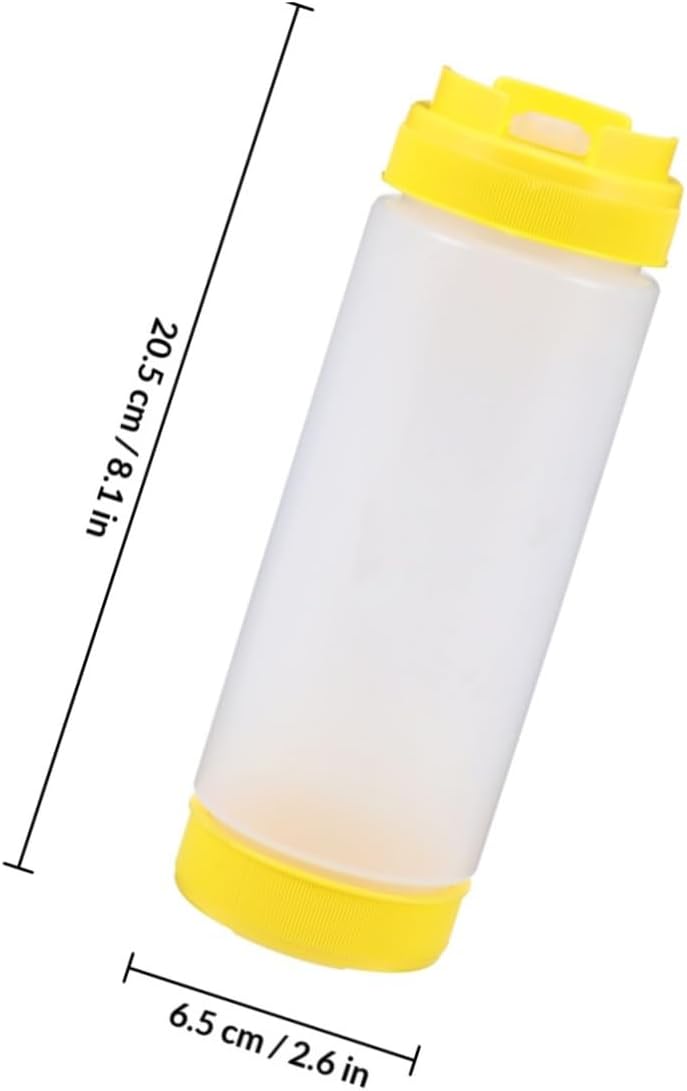 Two-headed 20oz Squeeze Sauce Bottles, Plastic Ketchup and Salad Dressing Dispensers, Yellow Dual Nozzle Condiment Storage Bottles for Kitchen and Dining Use image 2