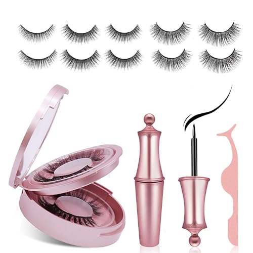 Ojos, Beauty Pestañas Postizas Magneticas,5 Pares Pestañas Postizas Naturales 3D Con Delineador Magnético Y Pinza,Kit De Pestañas Magnéticas Reusables Y Impermeables...