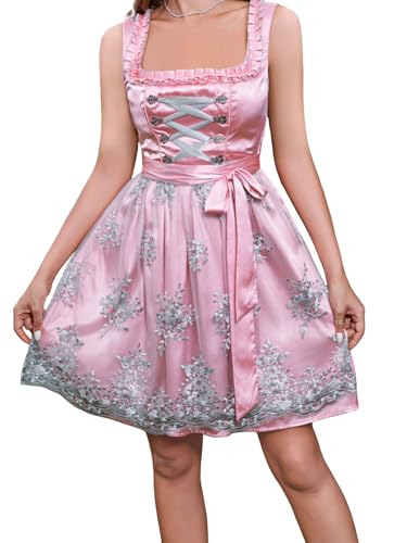 PLWEDDING Dirndl für Damen Rosa Ärmellos Knielanges Dirndlkleid...