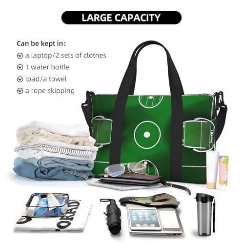 Green Football Field Print Hand Travel Bag,Gym Bag,Weekend Travel Overnight Bag,Tote Bag Sports Bag For Women Men4
