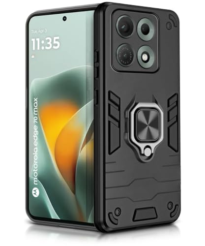 Image of WOW IMAGINE Shock Proof Back Case Mobile Cover for Motorola Moto Edge 70 Max 5G | Back Cover Case (Tough Armor | Hybrid PC + TPU | Ring Holder & in-Built Kickstand | Black)