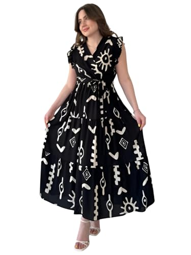 Image of KZULLY | Dress for Women | Feminine Cross Tie Long | Soft Frill Arm Detail Look | Stylish Allover Print Wear
