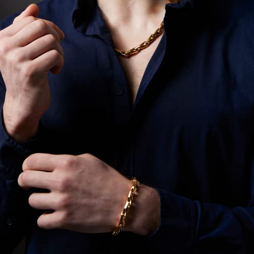 Urban Jewelry Men’s Wheat Link Bracelet Collection – Tungsten Carbide Base, 3-Sided Links, 8.3 Inch, Black, Silver & 24K Gold Plated Variations, Scratch-Resistant, Gift Box