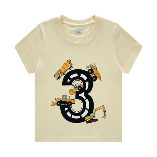 Lampu Birthday Boy Shirts Construction Excavator Cotton Short Sleeve T-Shirt 2-6 Years