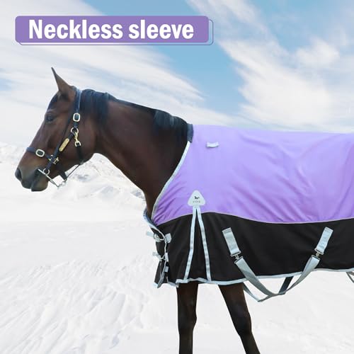 Image of Premium 1600D Waterproof Horse Turnout Blanket with Detachable Neck Winter Medium Weight, 400g Warm Cotton Filling Premium Turnout Horse Blanket with Detachable Neck Cover