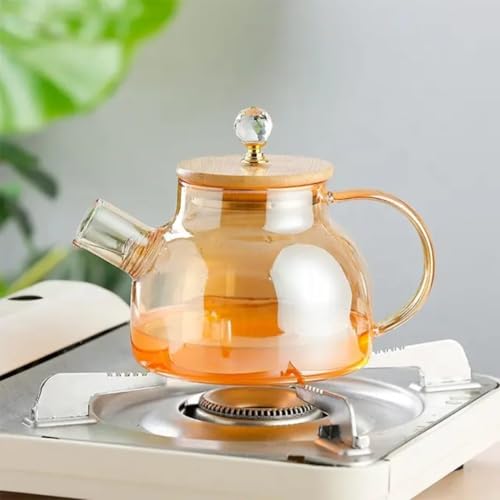 Image of PrimeWorld 1000 ML Borosilicate Glass Teapot with Wooden Lid & Crystal Handle | Heat-Resistant Clear Tea Maker Pot for Green Tea, Coffee, Herbal Infusions | Elegant Glass Kettle for Home & Gifting
