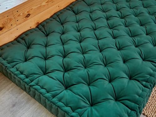 Image of ATOOTFUSION Soft Cotton Floor Box Mattress, 5-Inch Thick, Foldable, Movable, Medium Firm, Solid Colored (Bottle Green, Queen 48X72X5 Inches)