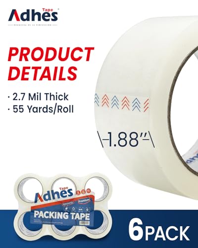 Image of ADHES Packaging Tape 2.7MIL Heavy Duty Packing Tape Mailing Tape, 6 Rolls