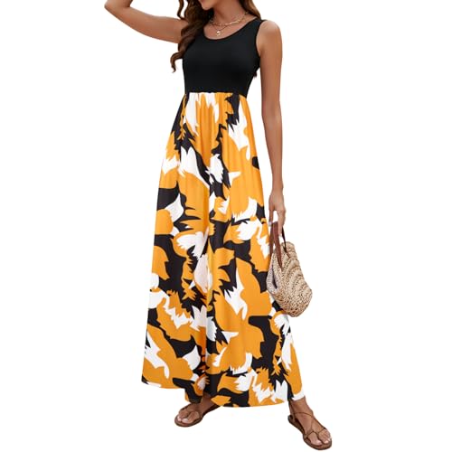 Image of Sherosa Women Boho Chevron Striped Floral Printed Summer Sleeveless Tank Long Maxi Party Dress
