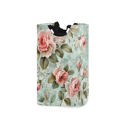 Jihqo Laundry Hamper Basket Retro Roses Collapsible Nursery Storage Bin Waterproof Clothing Baskets for Home Bedroom Bathroom Washing Room