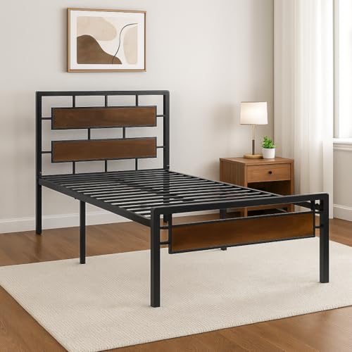 Image of Zeek Metal Extra Single Size Bed Without Storage | Wrought Iron Cot with Headboard & Footboard| Sturdy Powder Coated Platform Bed Extra Single Size Cot for Bedroom (Zeek Black)