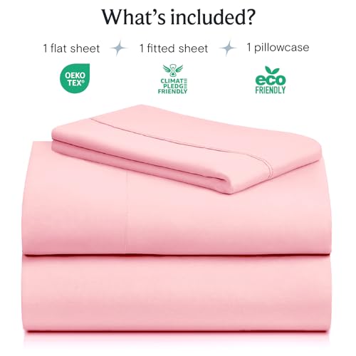 Image of LuxClub 3 PC Twin XL Sheet Set, Deep Pockets Wrinkle Free Cooling Bed Sheets Hotel Bedding for Women, Men, Kids & Teens, Includes 1 Fitted Sheet, 1 Flat Sheet and 1 Pillowcase-Silky Soft Baby Pink