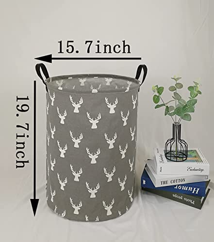 Image of Kids Laundry Hamper Clothes Gift Basket Storage Laundry Baskets Organizer Bin with Handles for Nursery Room (Grey deer)
