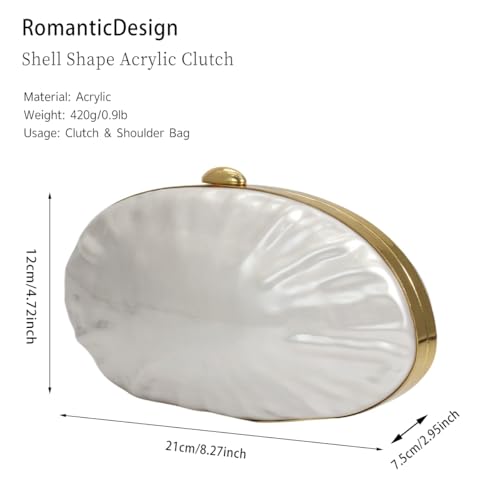 Image of RomanticDesign Women Shell Shape Acrylic Clutch Shiny Marble Purse Wedding Prom Party Evening Handbag