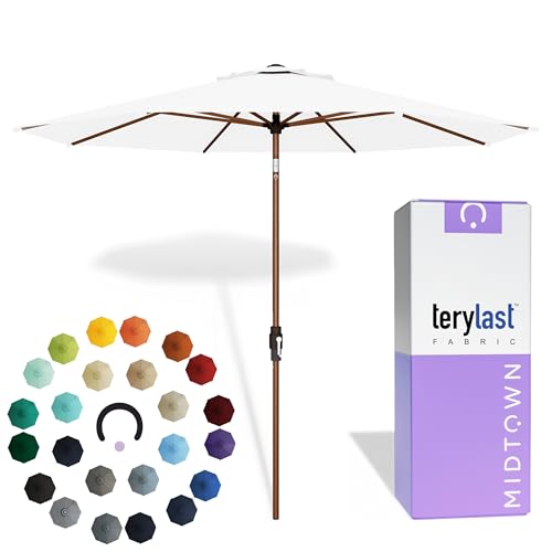 Image of Midtown Umbrellas Wooden 2-8 Ft Patio Umbrella, Ivory Canopy
