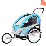 2-in-1 Bike Kids Trailer, Canopy Child Bicycle Trailer, Universal Bicycle Coupler, Breathable Mesh Tow Behind Foldable(D)